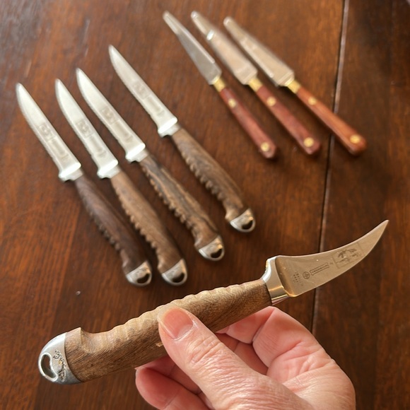 🇧🇷 Set of 5 MUNDIAL steak knives & 1 fish knife. Stamped Olivier Anquier. Brazil - Picture 4 of 12